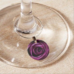 Elegant Purple Rose Close Up Wine Charm