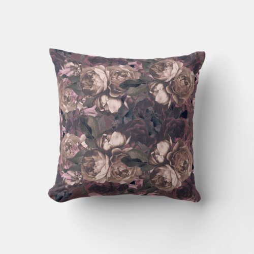 Elegant Purple Rose Floral Botanical Throw Pillow