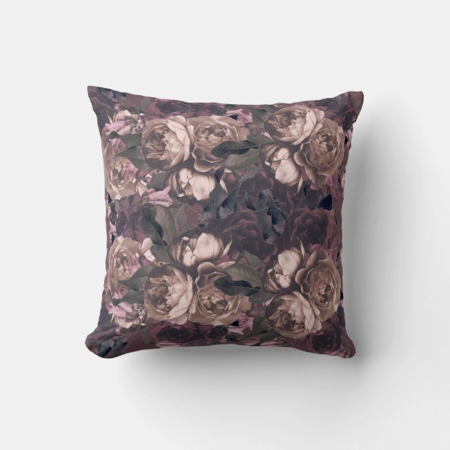 Elegant Purple Rose Floral Botanical Throw Pillow (Front)