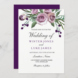 Elegant Purple Rose Floral Wedding Invite