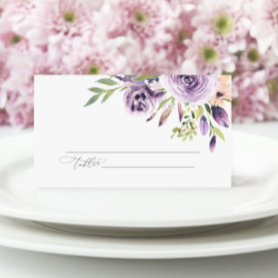 Elegant Purple Rose Floral Wedding Place Card