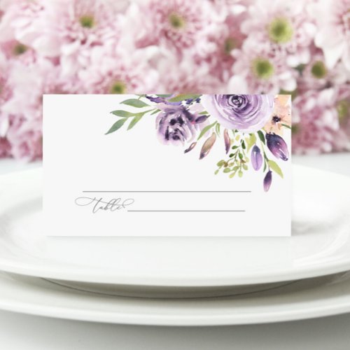 Elegant Purple Rose Floral Wedding  Place Card