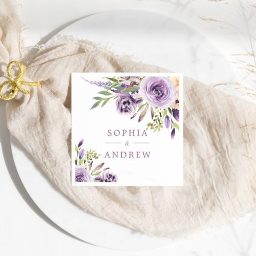 Elegant Purple Rose Flowers Wedding Napkins