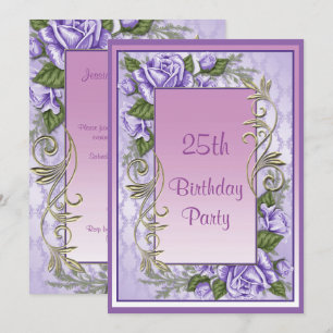 Elegant Purple Rose Framed 25th Birthday Invitation