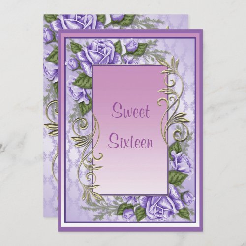 Elegant Purple Rose Framed Sweet Sixteen Birthday Invitation