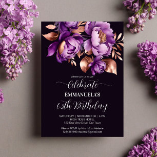 Elegant purple rose gold floral birthday template