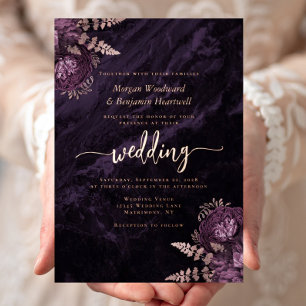 Elegant Purple Rose Gold Floral Wedding Foil Invitation