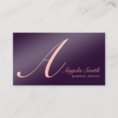 Elegant purple rose gold monogram initial classy business card