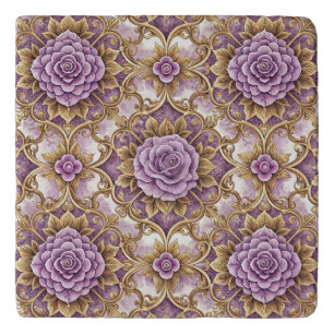 Elegant Purple Rose & Gold Vintage Pattern Trivet
