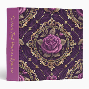 Elegant Purple Rose Gold Vintage Personalized 3 Ring Binder