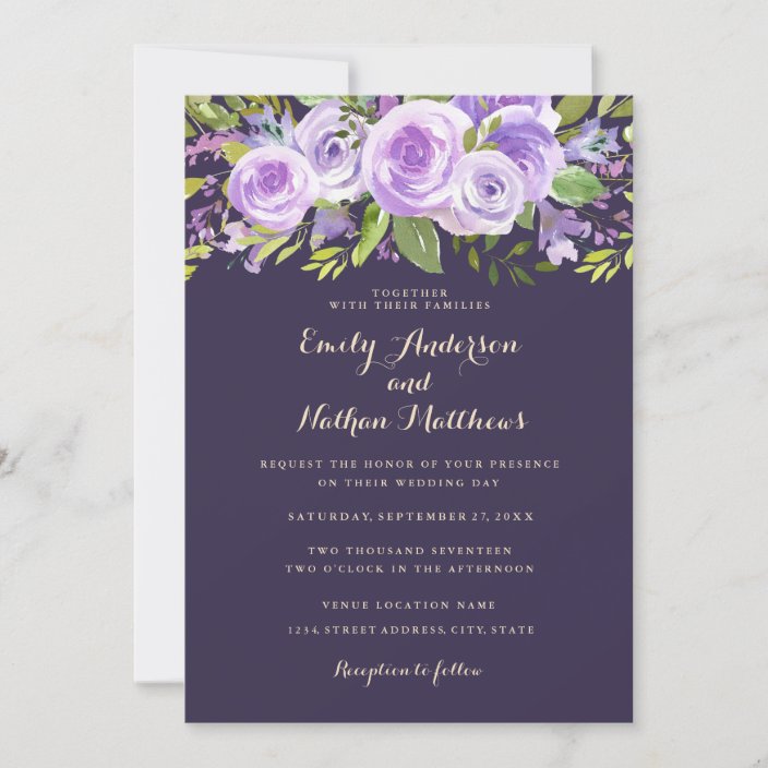 Elegant Purple Rose Lavender Floral Wedding Invitation | Zazzle.com