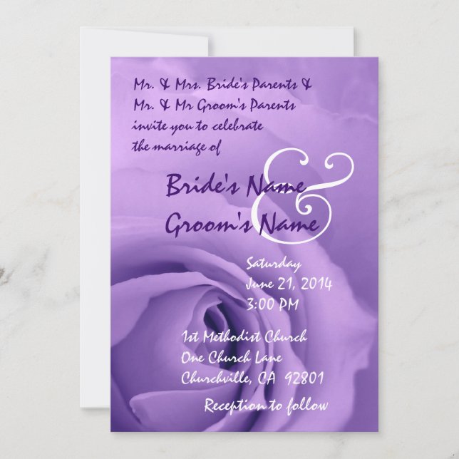 Elegant PURPLE Rose Wedding Invitation (Front)