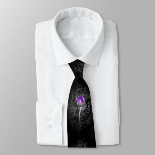 Elegant Purple Rosebud Color Splash Neck Tie