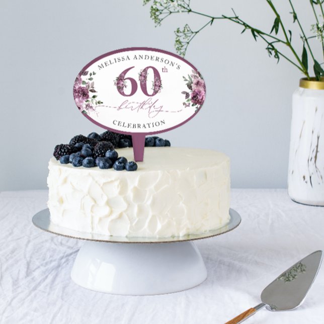 Elegant Purple Roses 60th Birthday Cake Pick (Creator Uploaded)