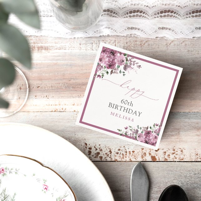 Elegant Purple Roses 60th Birthday Party Napkins (Creator Uploaded)