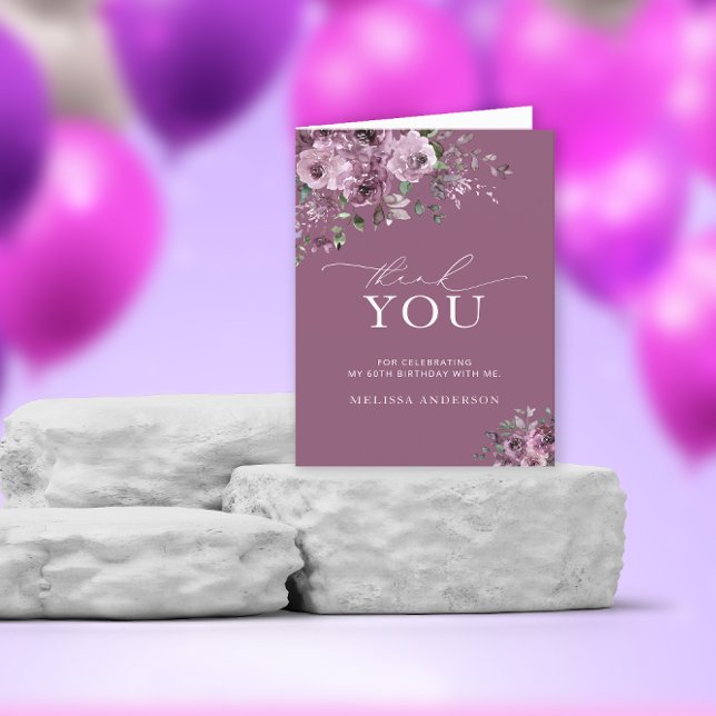 Elegant Purple Roses 60th Birthday Thank You Card (Creator Uploaded)
