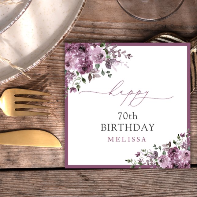 Elegant Purple Roses 70th Birthday Party Napkins (Creator Uploaded)