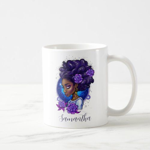 Elegant Purple Roses Afro Woman Coffee Mug