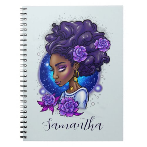 Elegant Purple Roses Afro Woman Notebook