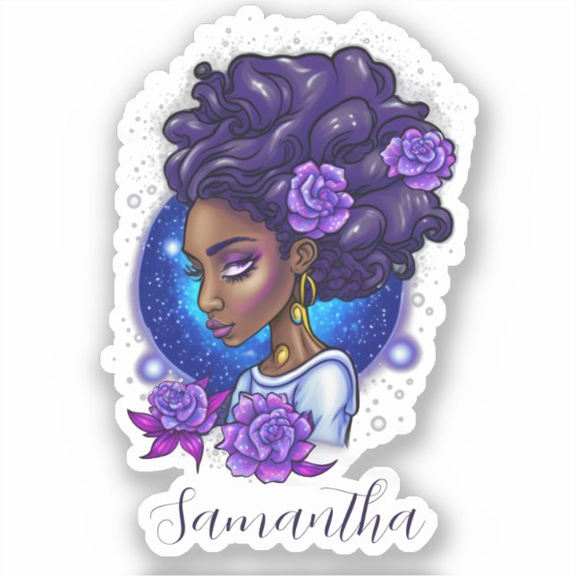 Elegant Purple Roses Afro Woman Sticker (Front)