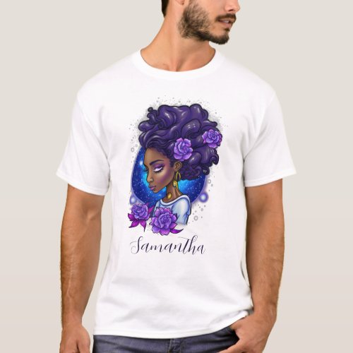 Elegant Purple Roses Afro Woman T_Shirt