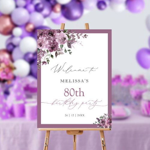 Elegant Purple Roses Any Age Birthday Welcome Foam Board