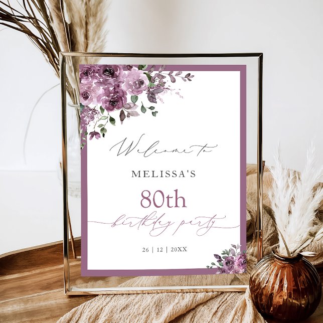 Elegant Purple Roses Any Age Birthday Welcome Poster (Creator Uploaded)