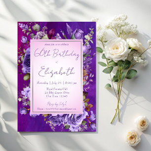 Elegant purple roses birthday party invitation