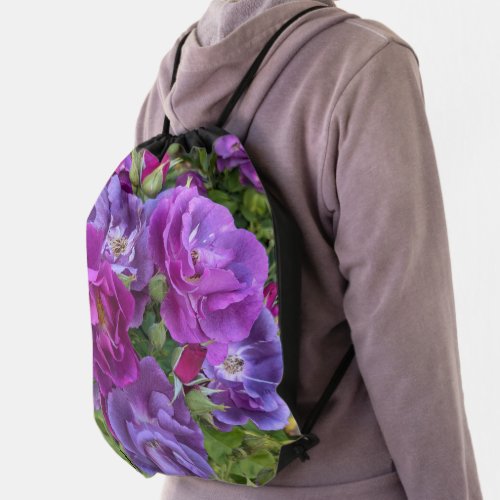 Elegant Purple Roses Floral Drawstring Bag