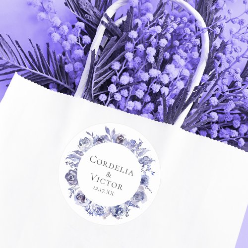 Elegant Purple Roses Floral Winter Evening Wedding Classic Round Sticker