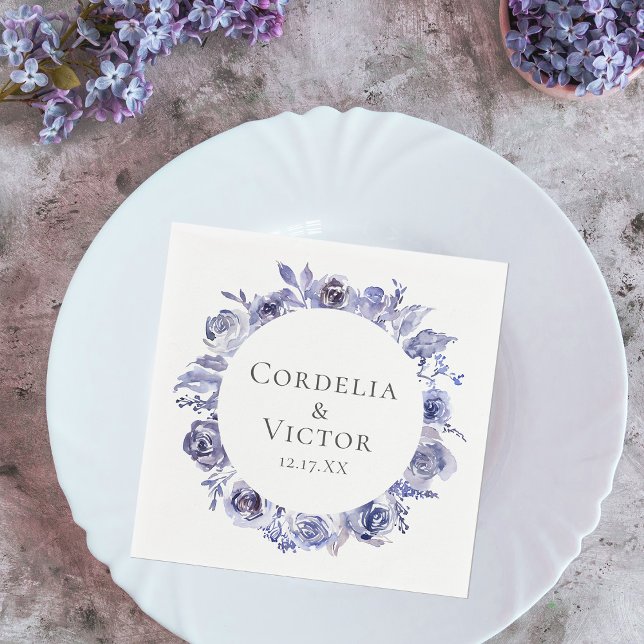 Elegant Purple Roses Floral Winter Evening Wedding Napkins (Creator Uploaded)