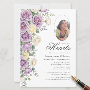 Elegant Purple Roses Forever In our Hearts Funeral Invitation