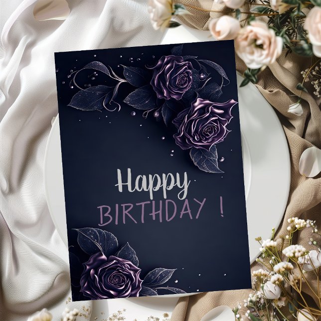 Elegant Purple Roses Gothic Birthday Card (Creator Uploaded)