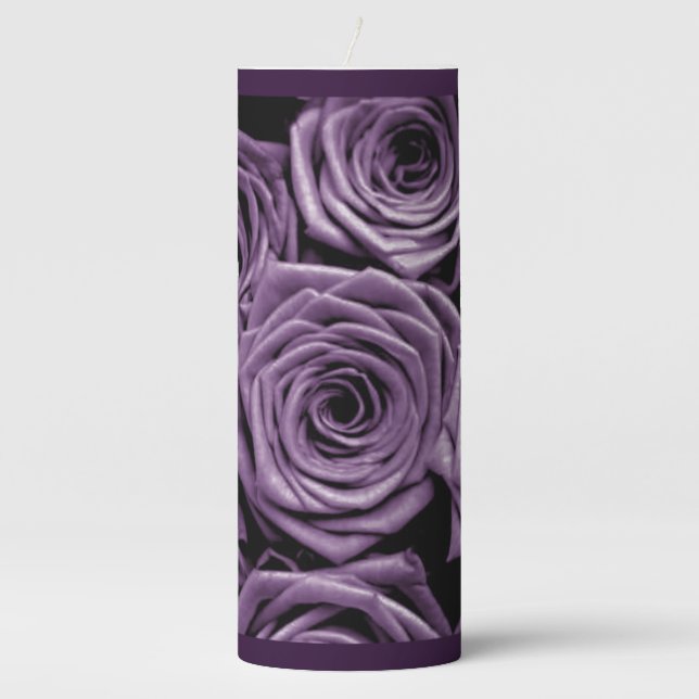 Elegant Purple Roses Valentine's Pillar Candle (Front)