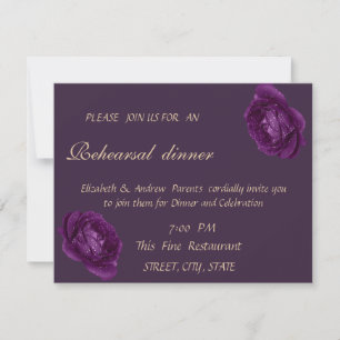 Elegant Purple Roses Wedding Rehearsal Dinner Invitation