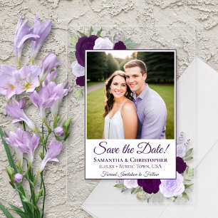 Elegant Purple Roses Wedding Save the Date Photo