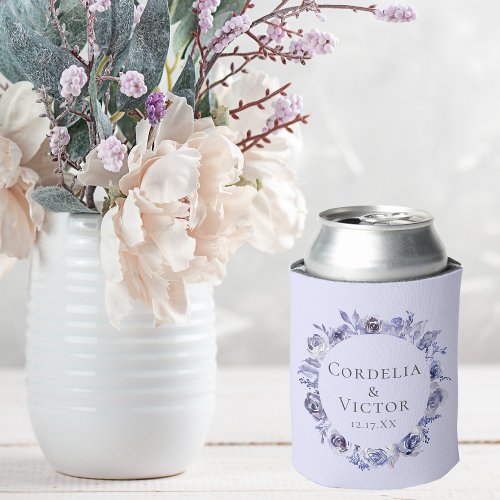 Elegant Purple Roses Winter Wedding Lavender Can Cooler