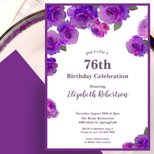 Elegant Purple Roses Womens Custom 76th Birthday Invitation