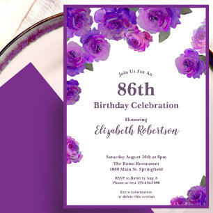 Elegant Purple Roses Women's Custom 86th Birthday Invitation