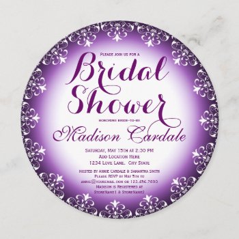 Elegant Purple Round Bridal Shower Invitations by RusticCountryWedding at Zazzle