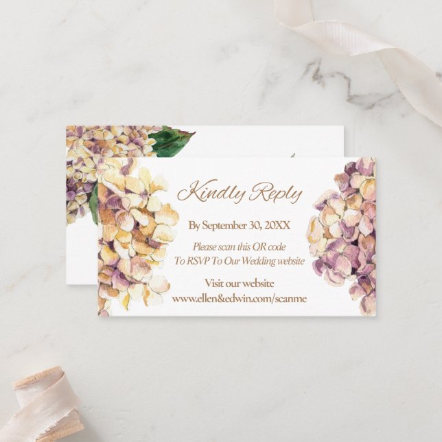 Elegant Purple Rustic Hydrangea RSVP Card (Front/Back In Situ)