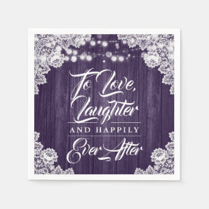 Elegant Purple Rustic Wood Floral Lace Wedding Napkins