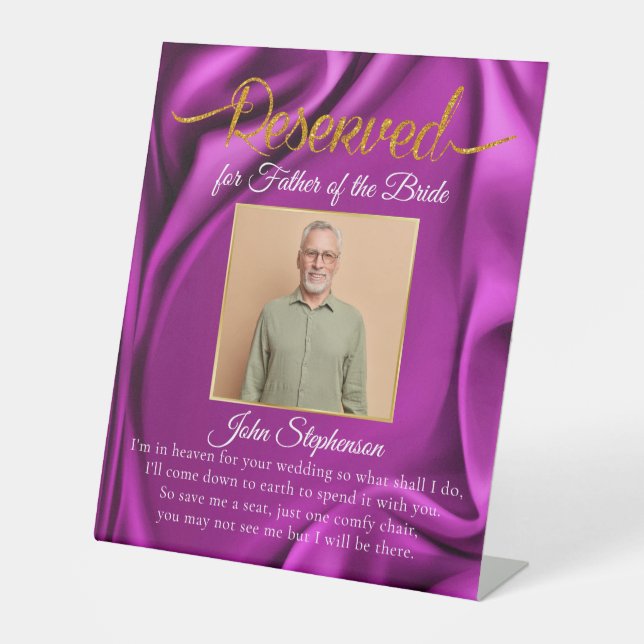 Elegant Purple Save A Seat Photo Wedding Memorial Pedestal Sign (Front)