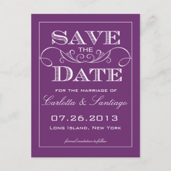 Elegant Purple Save The Date Announcement Postcard by antiquechandelier at Zazzle