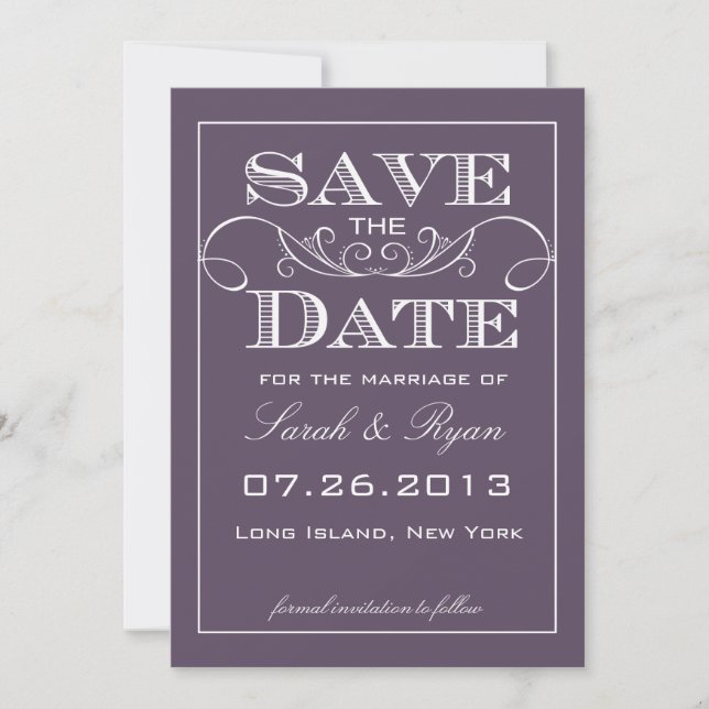 Elegant Purple Save the Date Photo Announcement (Front)