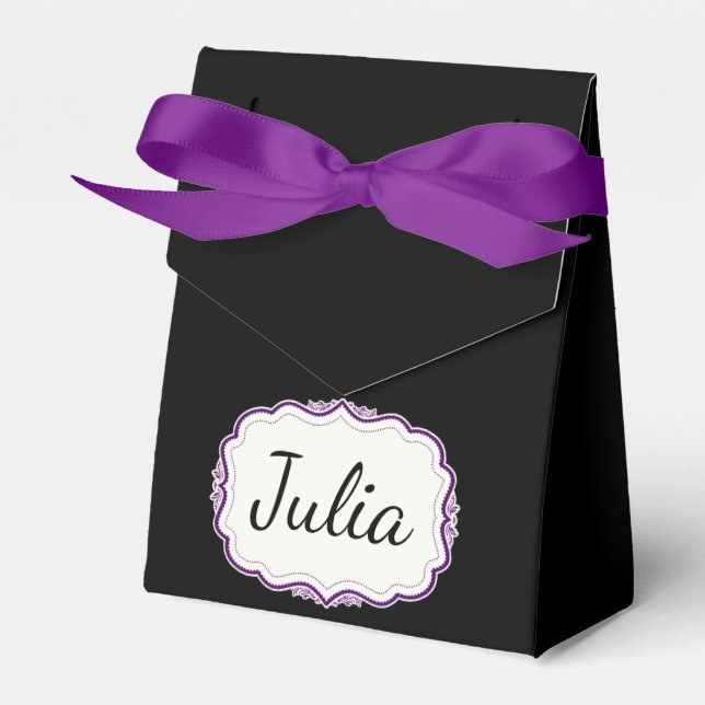 Elegant Purple Scalloped Black Favor Boxes (Front Side)