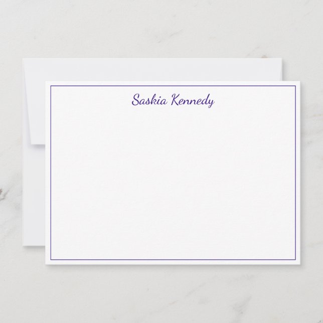 Elegant Purple Script Border Personalized Note Card (Front)