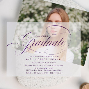 Elegant Purple Script Graduation Party Vellum Invitations