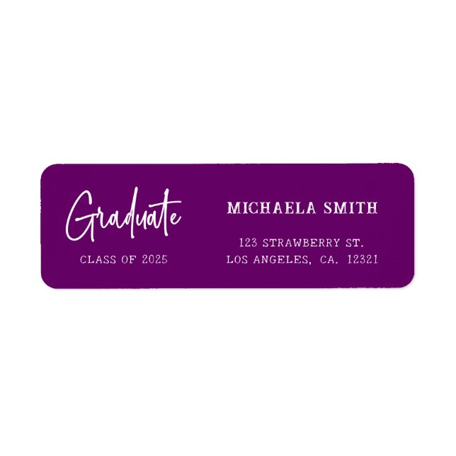 Elegant Purple Script Graduation Return Address la Label (Front)
