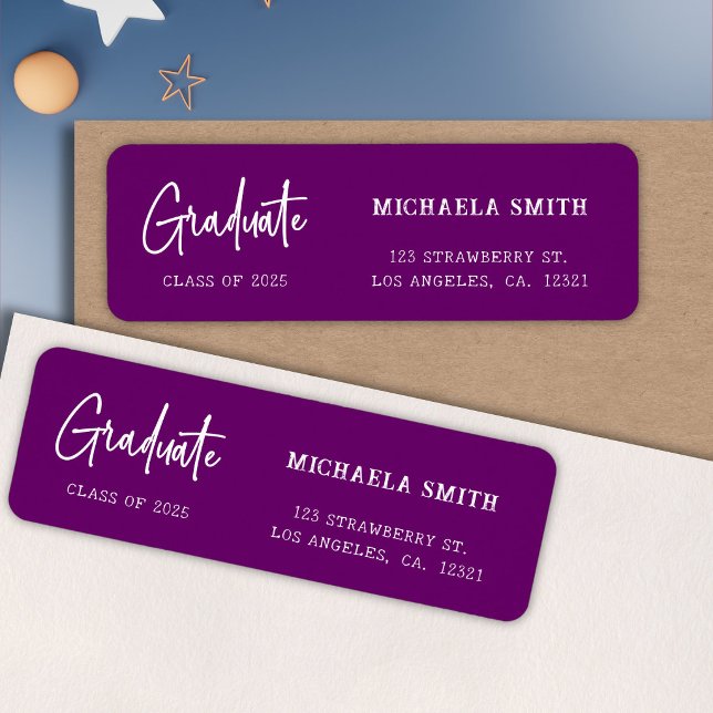 Elegant Purple Script Graduation Return Address Label (Creator Uploaded)